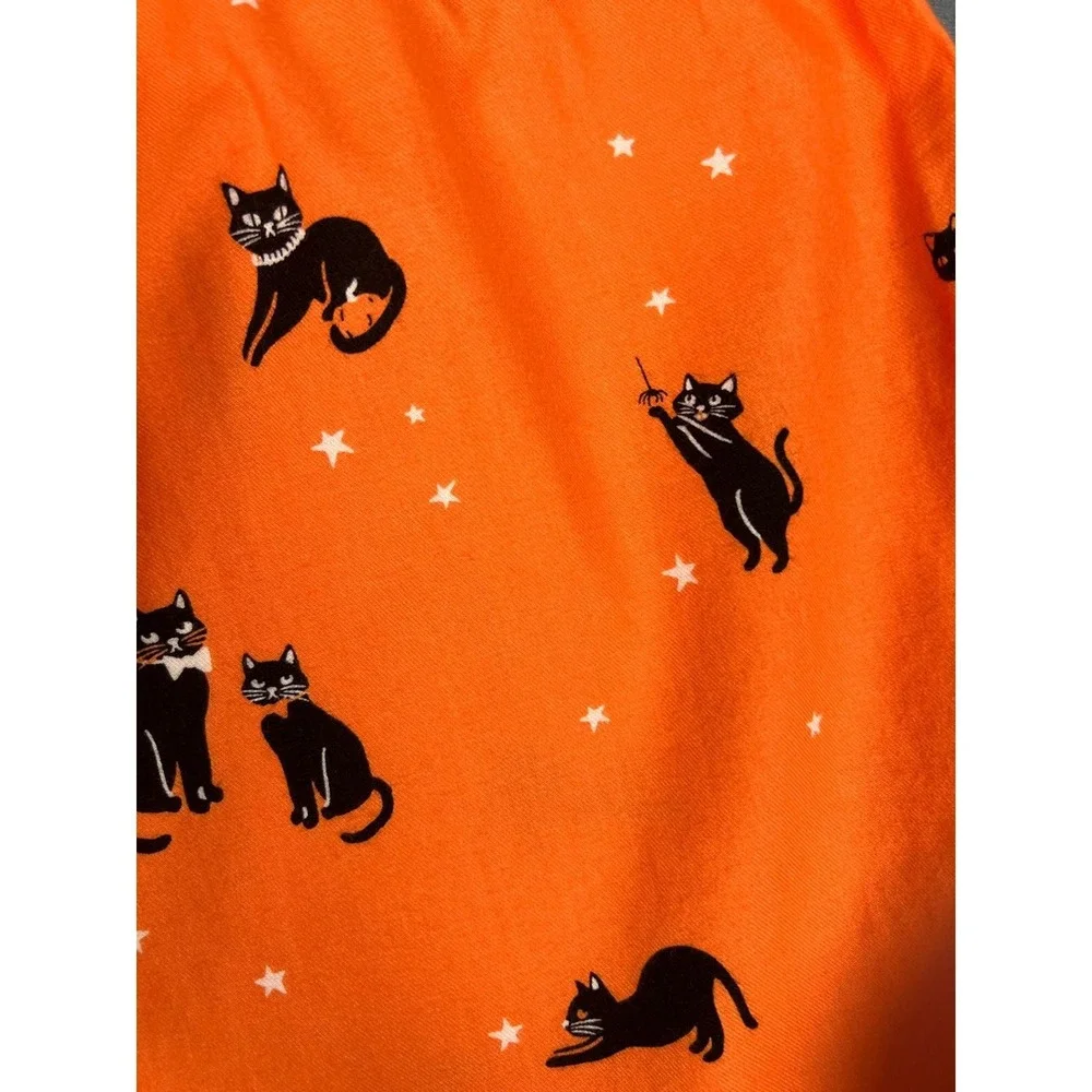 Hyde & EEK Black Cat Sleep Shorts Halloween Spooky Kitsch Goth Orange Cotton XXL